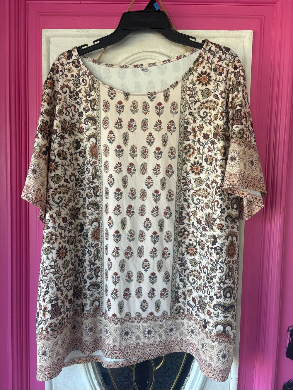 Boho Floral Cream Short Sleeve Women's Top
